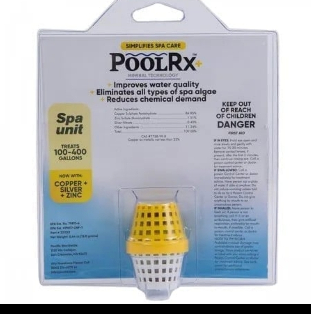 PoolRx Spa Unit. Treats 100-400 Gallons. With ZINC,SILVER, AND COPPER. NWT